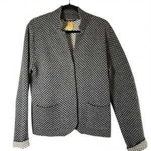 Grey and Black Checkered Cashmere Wool & Cotton Snap Front Jacket Women Size L